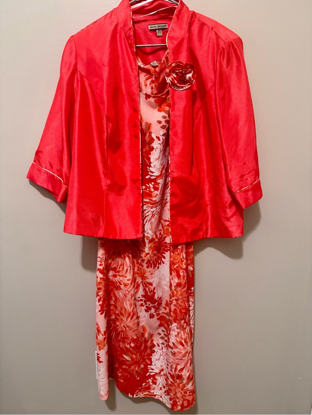 Maya Brooke Coral Floral Dress with Jacket